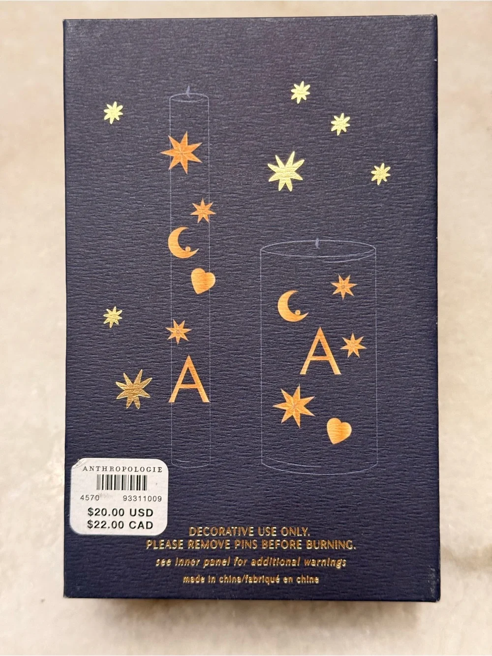 Anthropologie Gold Star Moon & Letter Initial F Monogram Candle Charms